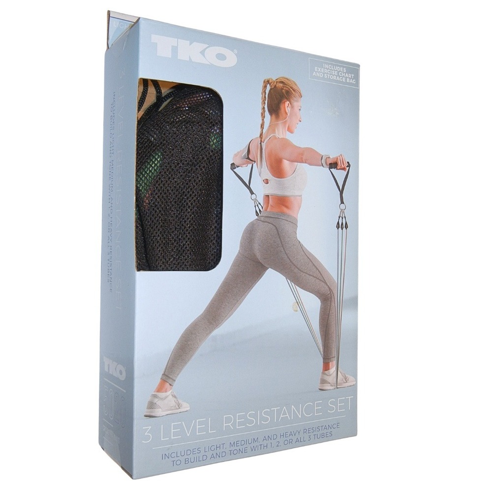 TKO 3 Level Resistance Set Light Medium Heavy Exercise Bands Fitness